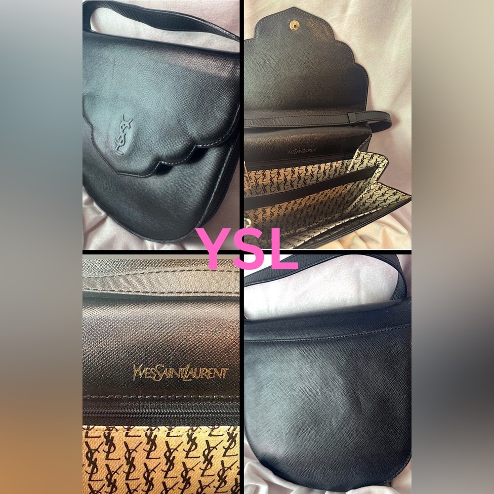 Yves Saint Laurent Saddle Bag Rare Saffiano Scalloped Monogram 80s YSL Crossbody - Picture 1 of 16